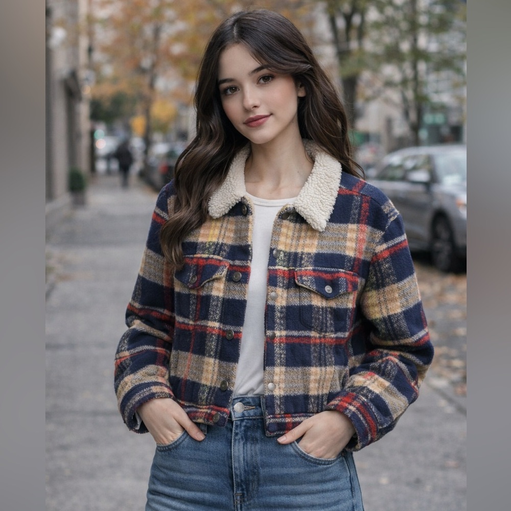 Levi’s Sherpa Trucker Jacket XS Quilted Lined Plaid‎ Cozy Y2K Americana Outdoor